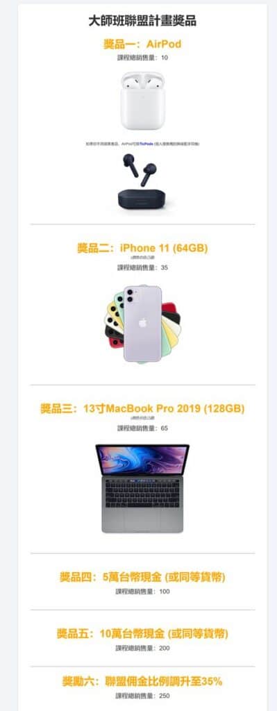 大師班聯盟計畫獎品