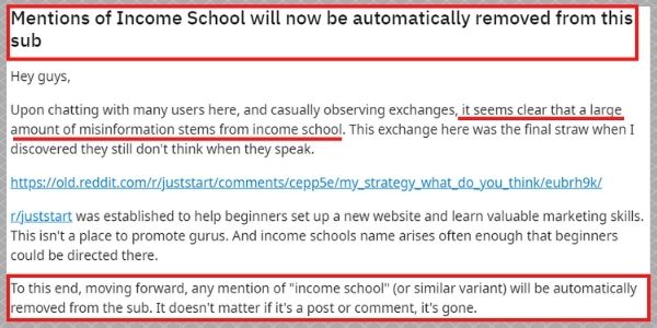 任何有提及到Income School的相關帖子都會被刪除(點此查看有關Reddit的帖子)