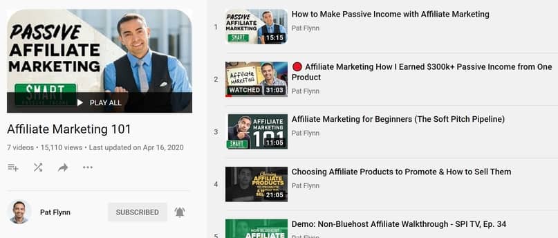 Pat Flynn的YouTube教學視頻（聯盟行銷系列）