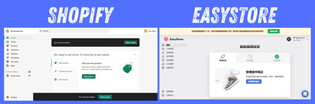 EasyStore 跟 Shopify 的操作介面很像