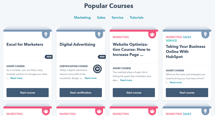 HubSpot Academy 平臺上有許多免費網路行銷課程