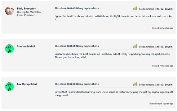 學員們對 ‘Facebook Advertising for Beginners’ 這門課的評價。