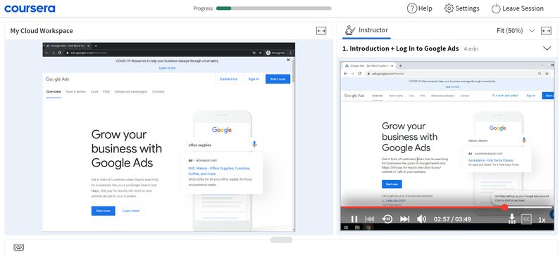 Google Ads For Beginners [Coursera] 的教課形式（真實上課時的畫面）