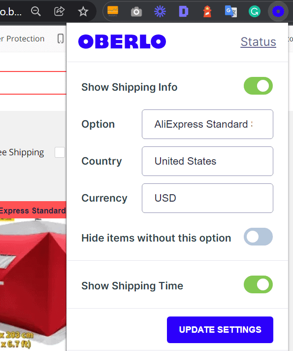 進一步調整 Oberlo Chrome 擴充插件的設定