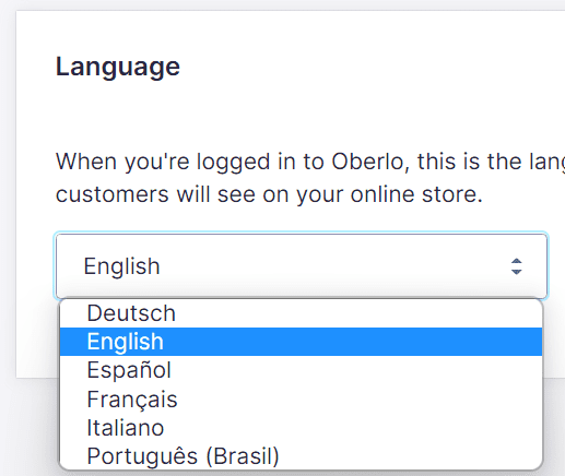 Oberlo 僅有支援少部分的語言