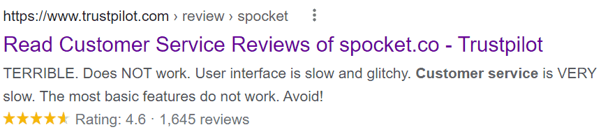 Spocket 的客服協助品質在 Trustpilot 上獲得很多用戶的肯定