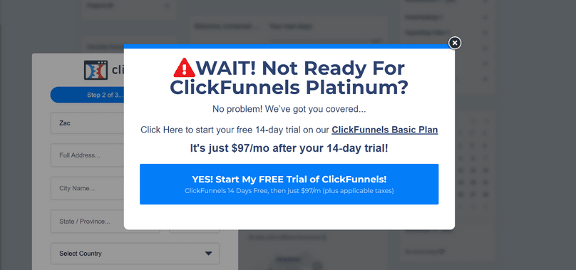 將方案從預設的 Platinum 更改成 ClickFunnels Basic