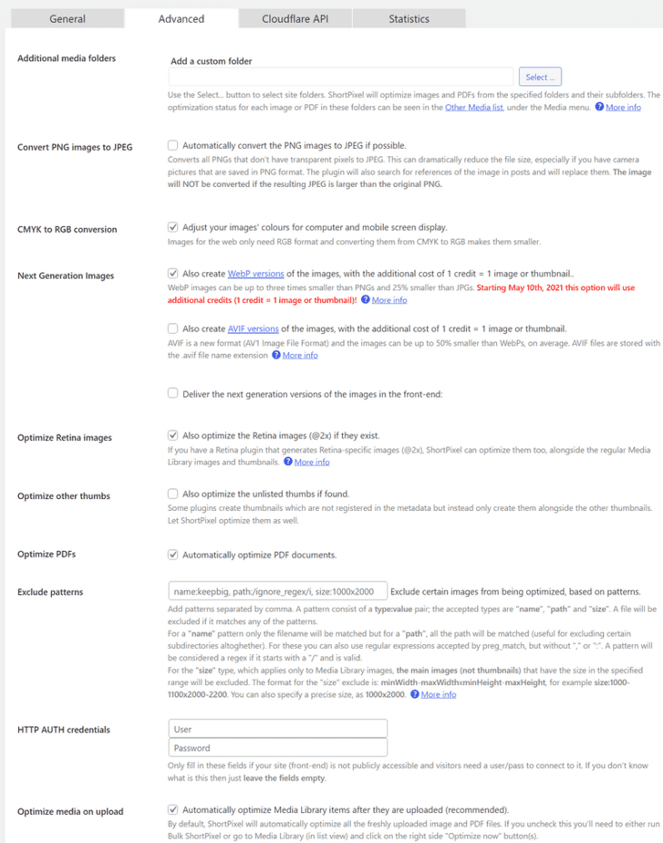 Shorpixel Advanced 進階設定