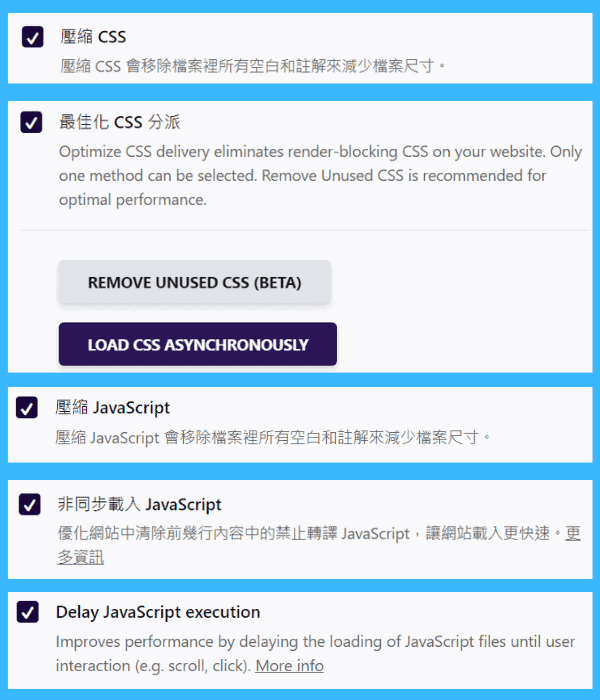 WP Rocket 檔案最佳化設定